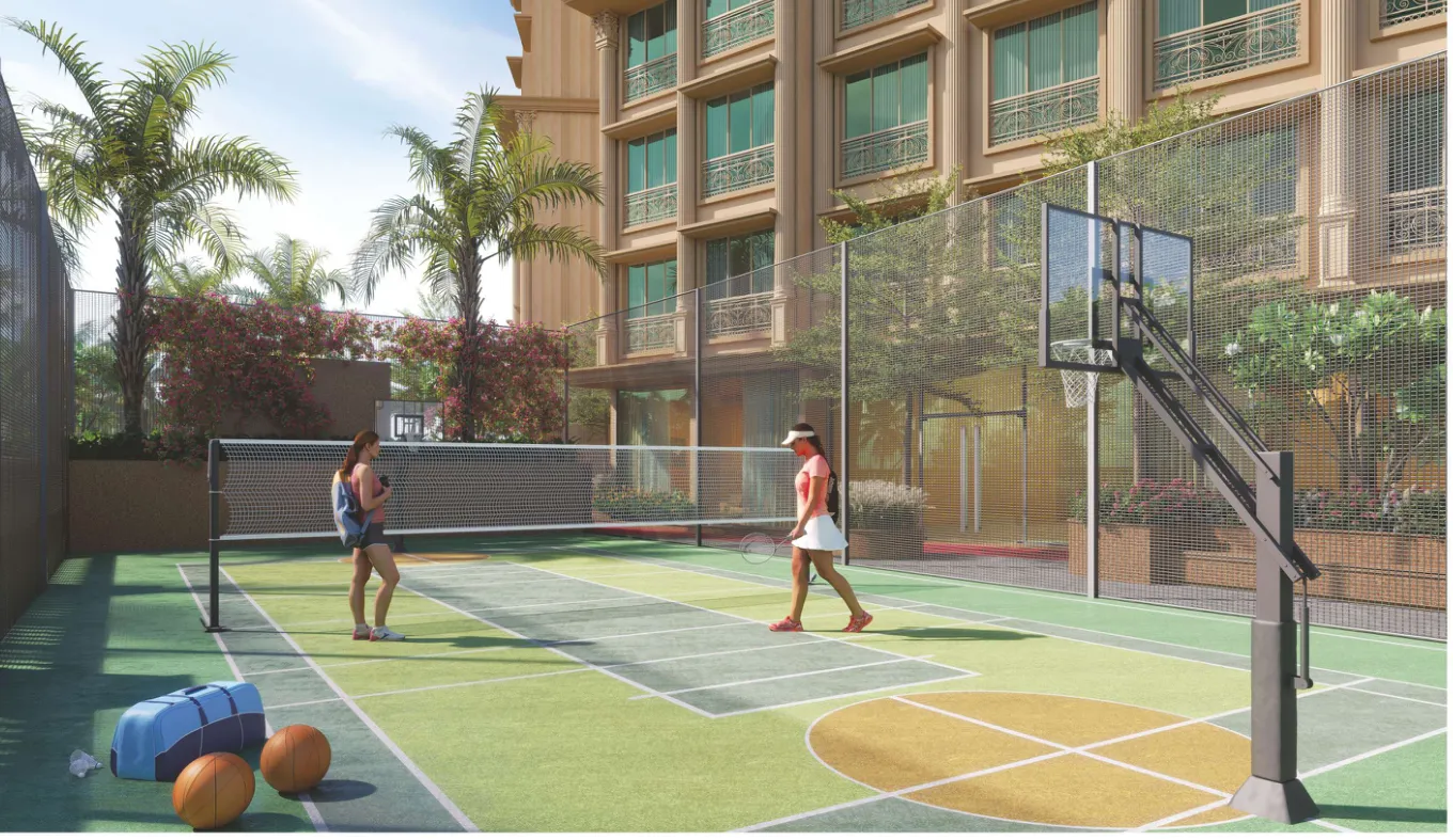 Multi-sports court for volleyball, badminton, pickle ball and basketball