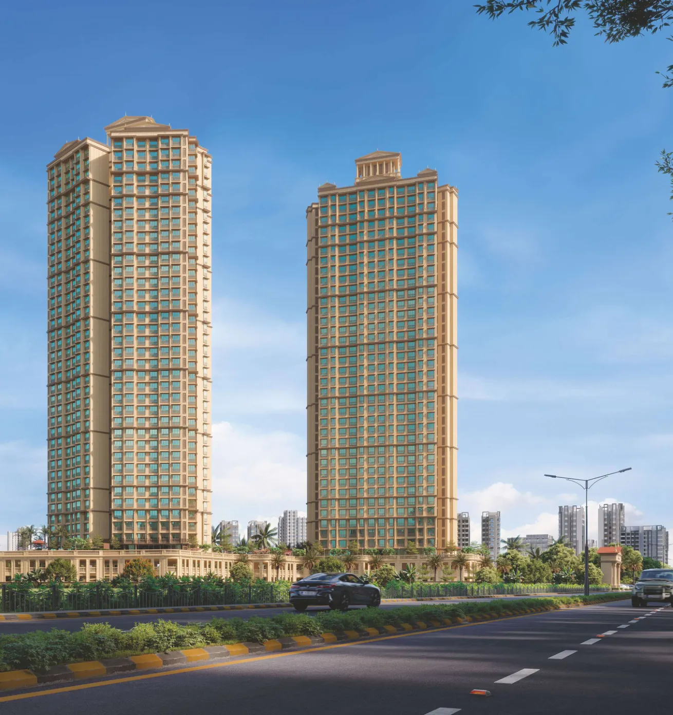 Raj Legacy Satyam twin towers seen from the main road